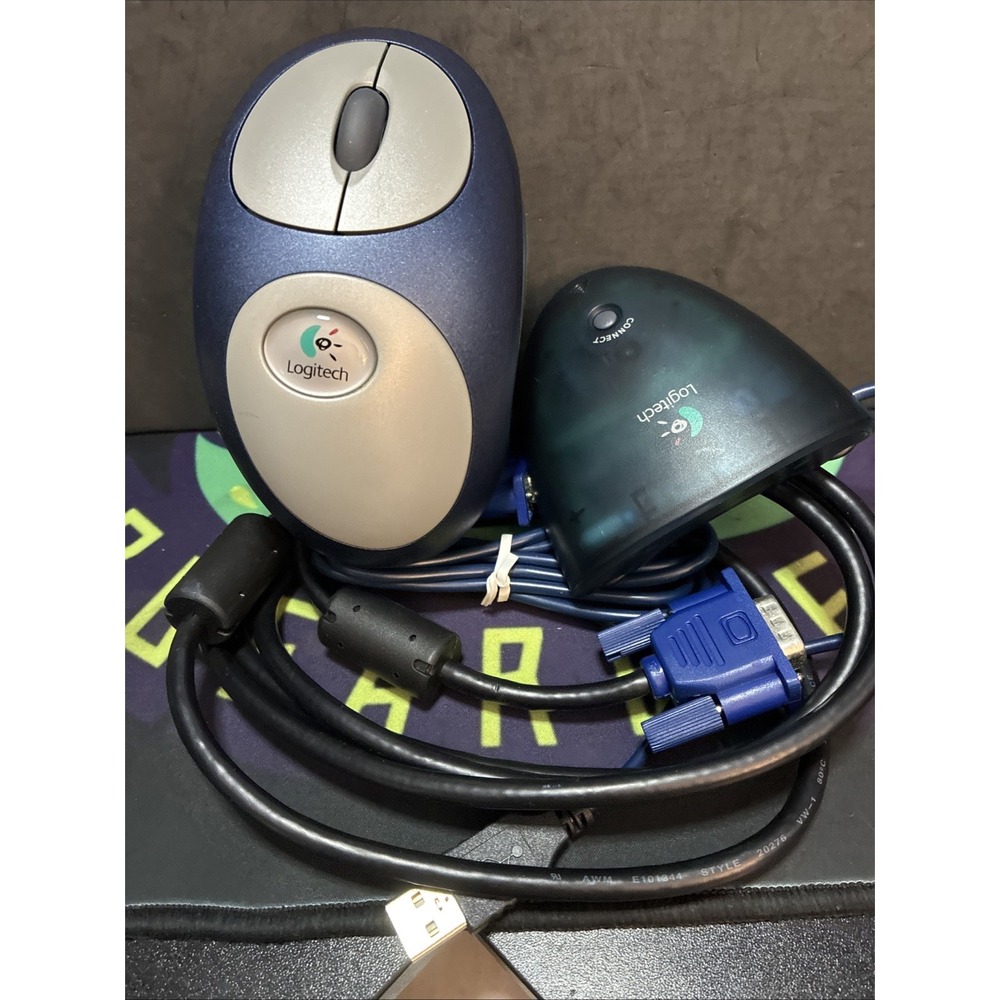 Vintage Logitech M-RM63 Mouse Scroll Cordless Optical Blue A1
